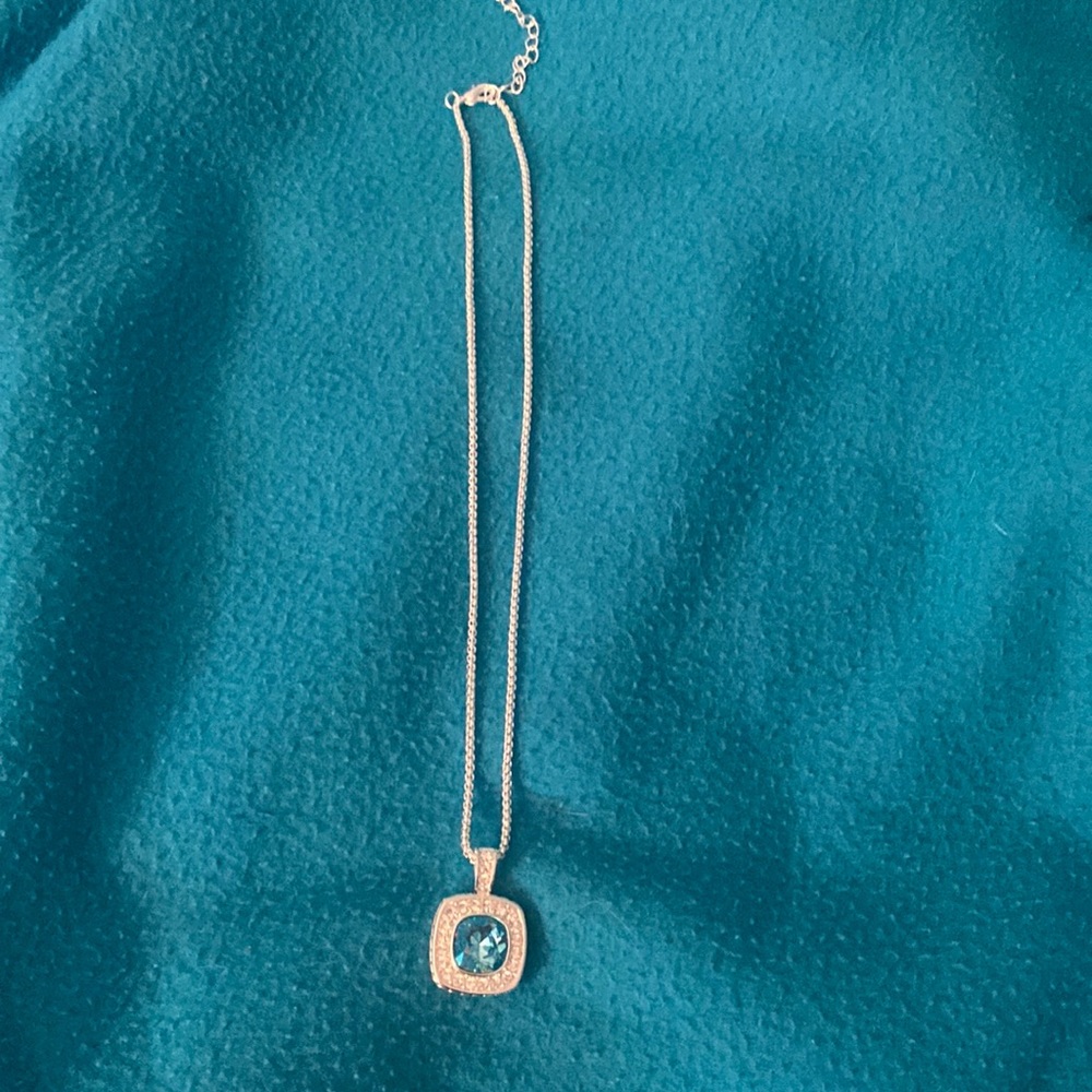 Turquoise blue with gemstone square necklace